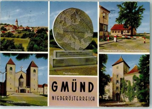 Gmünd Herz-Jesukirche Meridianstein Staatsgrenze gegen Tschechoslowakei Schloss