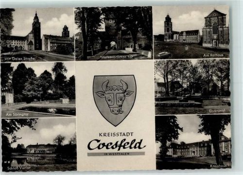Coesfeld von Galen Straße Am Süringtor Schloß Warlar Wallkenbrücken Tor Am Rathaus Ehrenmal Kreishaus Rückseite mit Abschürfungen bzw Kleberesten