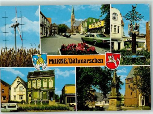 Marne Windrad Kirche Brunnen Rückseite mit Abschürfungen bzw Kleberesten