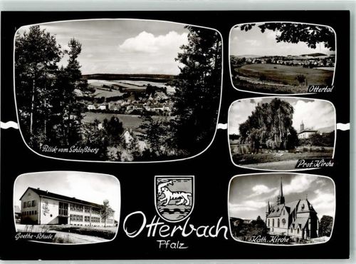Otterbach Rückseite mit Abschürfungen und Kleberesten Blick vom Schloßberg Goethe-Schule Ottertal Prot. Kirche Kath. Kirche