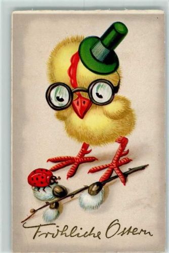 Küken Marienkäfer Weidenkätzchen Ostern