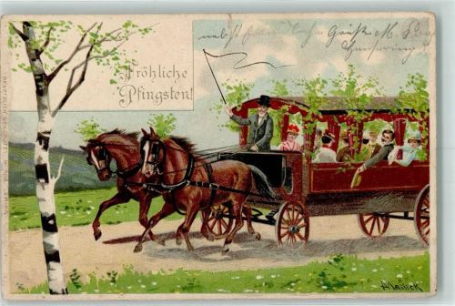Pfingsten Kremser Kutsche Lithographie Verlag Erika Nr. 608