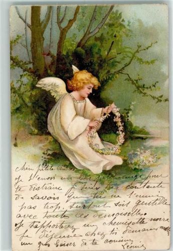 1904 fertigt einen Blumenkranz