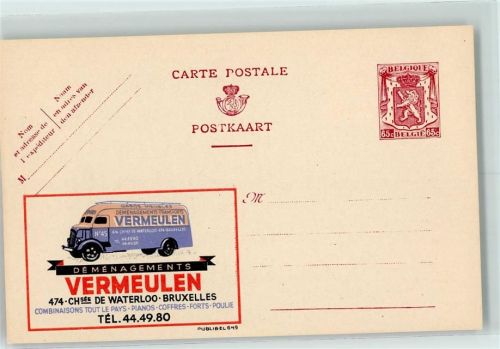 Brüssel Möbel Transporte Vermeulen , Publibel 649 Belgische Ganzsache Wertstufe 65c violett