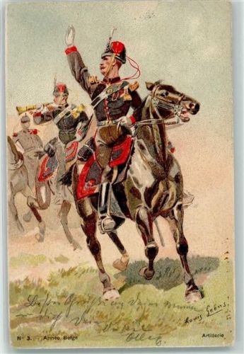signiert Louis Geens - Nr. 3 Artillerie, Uniformen AK Militär Belgien 1905 Gebrauchsspuren