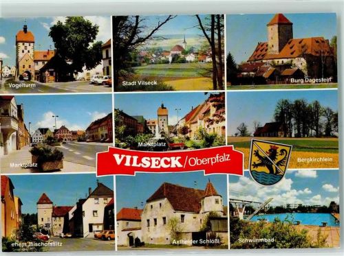 Vilseck Rückseite mit Abschürfungen bzw Kleberesten Marktplatz Vogelturm Axtheider Schloss Burg Dagestein