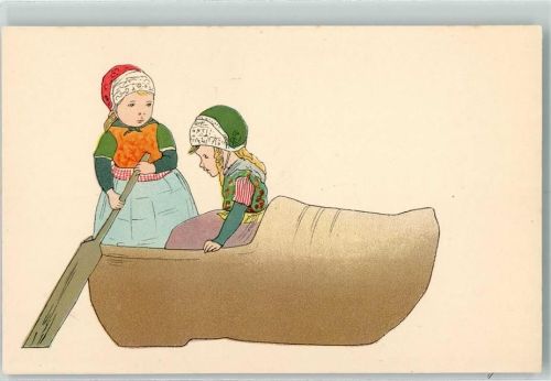 1912 Serie Hollandkinder sitzen im Schuh AK