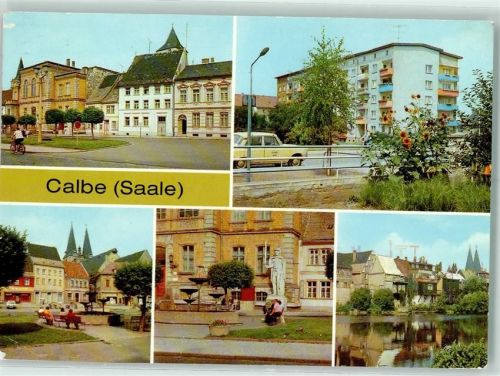 Calbe Markt Wilhelm-Pieck-Straße Kirche Roland-Denkmal Rückseite mit Abschürfungen bzw Kleberesten