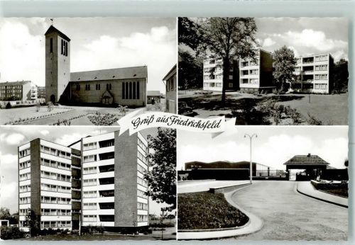 Friedrichsfeld Rückseite mit Abschürfungen bzw Kleberesten Kirche Wohnsiedlung