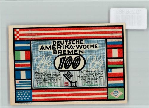 Bremen Notgeld 100 Pfennig Deutsche Amerika-Woche New York