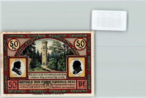 Ilmenau Notgeld 50 Pfennig Jagdschloß Gabelbach Goethe