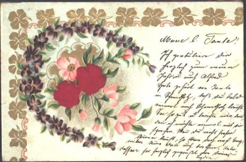 1903 Prägedruck Glücksklee Veilchen AK