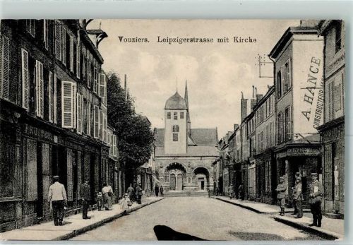 Vouziers 1916 Leipziger Straße Kirche Feldpost WK I 56. Infant.-Div.