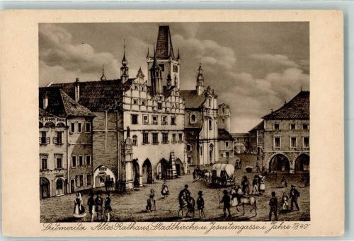Litomerice Altes Rathaus Stadtkirche Jesuitengasse im Jahre 1840 Offizielle Jubiläumskarte Nr. 1 der 700-Jahrfeier