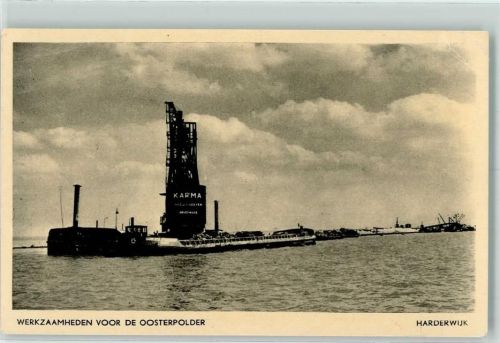 Harderwijk 1952 Werkzaamheden voor de Oosterpolder, Binnenschiff, Arbeitsschiff