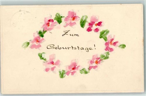 1932 handgemalt Blumen Geburtstag AK