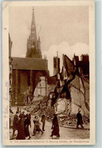 Angers 1916 Feldpost WK I Kirche St. Maurice Brandtrümmer
