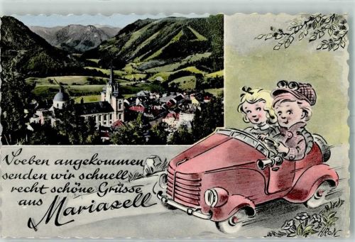 Mariazell Kinder in rotem Spielzeugauto