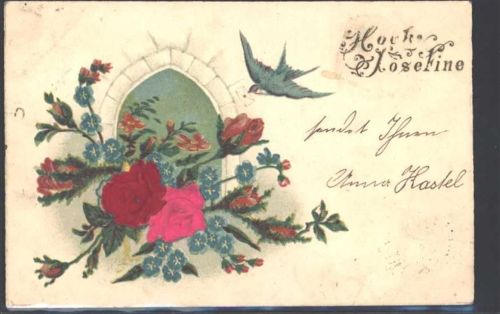 1901 Prägedruck Rosen Vergissmeinnicht AK