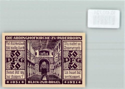 Paderborn Notgeld Kirchenorgel