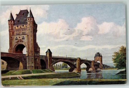 Worms Wiedemanns Künstlerkarte Wiro Serie Worms Nr. 3511 Rheinbrücke sign