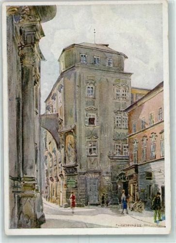 Linz Pfarrplatz, Ecke Pfarrgasse Barockes Bürgerhaus No.3 Kartenfolge VI sign. F. L. Weidinger