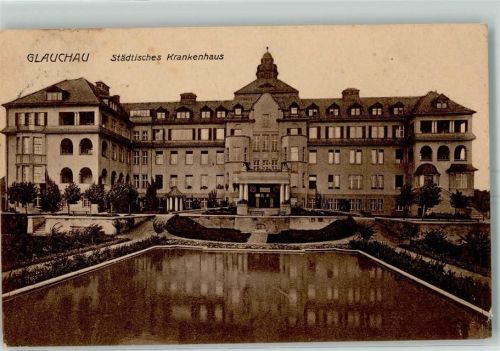 Glauchau Städt. Krankenhaus Eingang Parkanlage Weiher