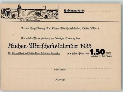 Pößneck Bestellung Küchen-Wirtschaftskalender Postkarte