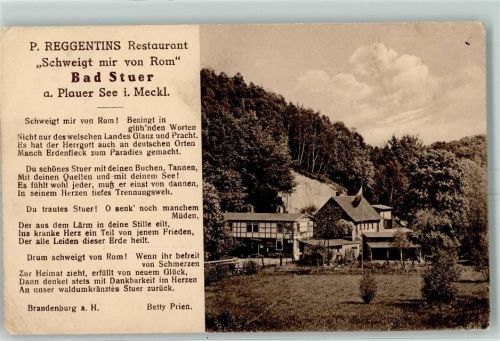 17209 O2071 Bad Stuer Gebrauchsspuren P. Reggentins Restaurant Gedicht Schweigt mir von Rom