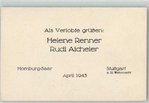 Homburg Verlobungsanzeige Helene Renner Rudi Aicheler