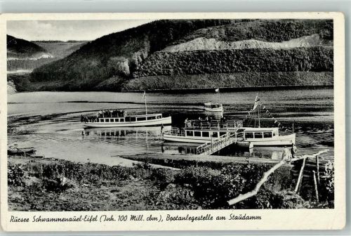 Mariawald 1952 Rürsee Schwammenauel-Eifel Bootanlegestelle Staudamm Ausflugsboot Ruderboot