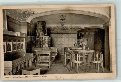 Oberwiesenthal Sächsische Heimatschutz Postkarte Gaststube im neuen Haus Ort lt. Stempel