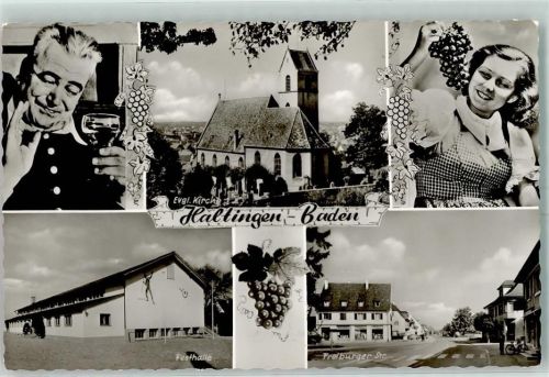 79576 W7858 Haltingen - Weintrauben Weintrinker Ev.Kirche Festhalle Freiburger Straße Mofa