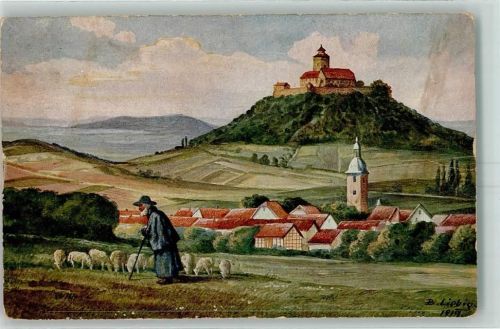 Holzhausen 1919 Schäfer Schafe Veste Wachsenburg sign.B.Liebig