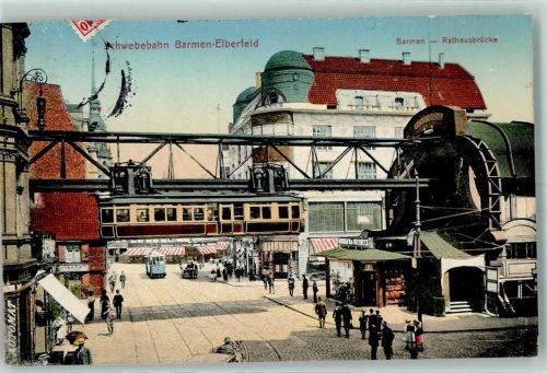 Barmen 1912 Schwebebahn Rathausbrücke Straßenbahn Kutsche Kiosk