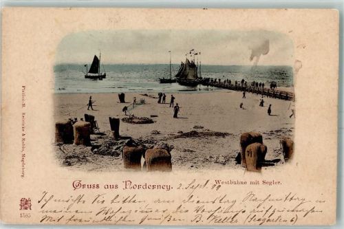 26548 W2982 Norderney 1899 - Weststrand Strandkörbe Segelboote Anlegestelle