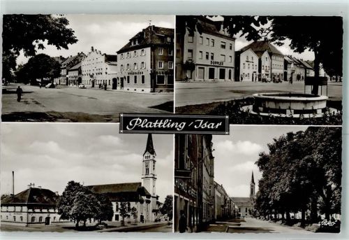 Plattling Sparkasse Oldtimer Doppler Brunnen Fahrradfahrer Kirche
