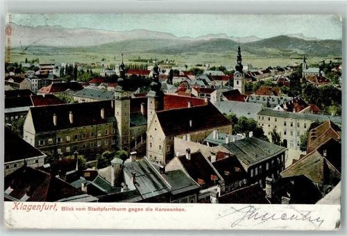 Klagenfurt 1905 Bilck vom Stadtpfarrthurm gegen die Karawanken