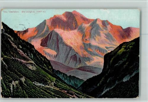 Interlaken 1911 Die Jungfrau - Berge glühen AK