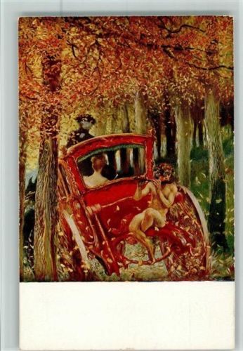 Verlag Seemann Nr. 143 - Hochzeitsreise - rote Kutsche AK E. A. Seemann Künstlerkarte