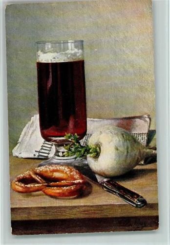 1898 TSN serie 410 - Stilleben - Bier und Brezel AK