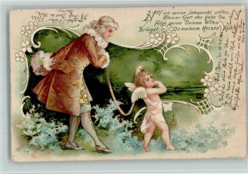Barock Ornamente - Amor hat den Mann an der Leine AK