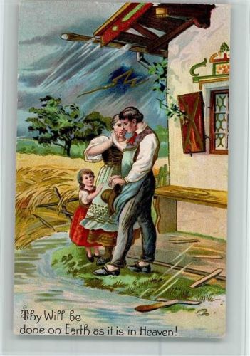 1909 Gewitter - Thy will be done Earth as it is in Heaven AK Bauernfamilie AK