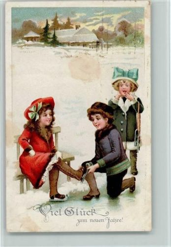 1918 Neujahr - Gamaschen übern den Schlittschuhen, Kinder