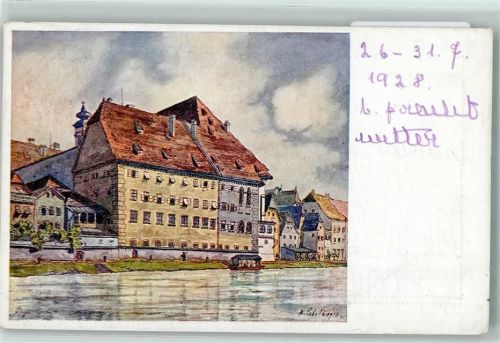 Steyr Enns Alte Häuser Aquarell von A. Lebeda