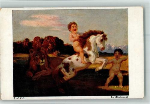 von Prof. Grätz - Im Märchenland - nackte Babys reiten auf einem Pferd - Primus Nr. 5117 AK