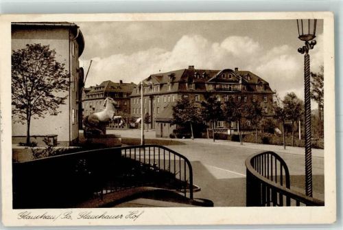 Glauchau 1915 Gasthaus Glauchauer Hof Pferdeskulptur