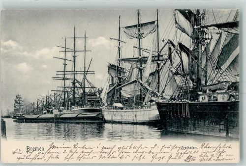 Bremen 1904 Freihafen Segelschiffe Verladekräne