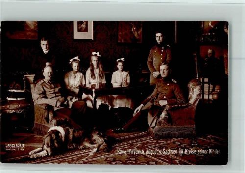 1914 König Friedrich August im Kreise seiner Kinder AK