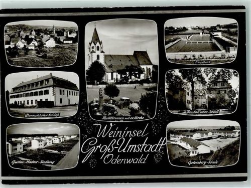 Groß-Umstadt Darmstädter Schloß Marktbrunnen Ev. Kirche Geiersberg Schule Schwimmbad